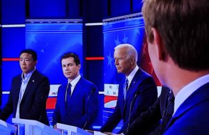 Mayor Pete Buttiegieg gives Congressman Eric Swalwell the death stare after he suggested that he failed by not firing the South Bend police chief for the action of the officer who killed a man and failed to turn on his body cam.