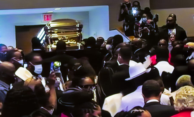Pall Bearers carry George Floyd's casket after his funeral service June 9, 2020, | Photo by Maurice O. Ndole (TV Screen Photo)