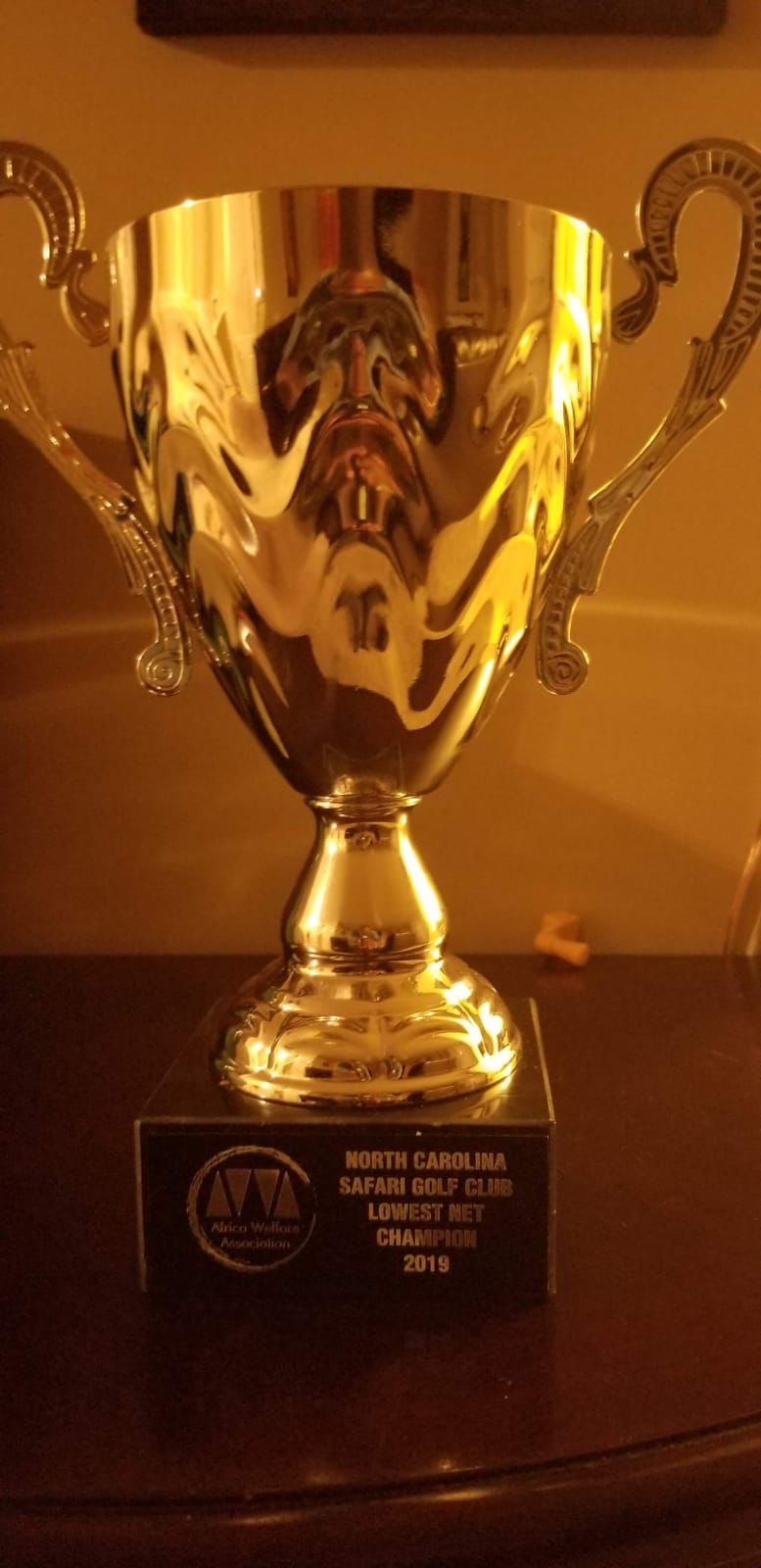 Africa Welfare Association (AWA) Safari NC 2019 trophy, won by Samuel Mwaura, of  Seattle, Wa.