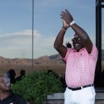 Ken Saul, celebrates his win for closest to the pin contest.