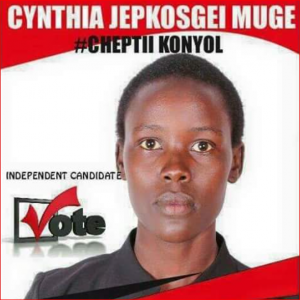 Cynthia Muge poster for her winning campaign where she ran as an independent.