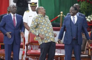 President Uhuru Kenyatta seems to be enjoying his time with Raila Odinga as DP Ruto looks out of place.