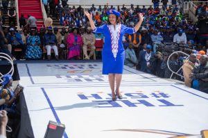 Esther Passaris acknowledges the crowd at a campaign rally