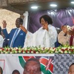 Azimio's Raila Odinga and his wife Ida, are joined with running mate Martha Karua in prayer