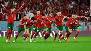 Morocco celebrates after beating Portugal to reach the World Cup Semi Finals