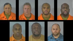 Seven Deputies who turned themselves in: Clockwise from top left: Tabitha Renee Levere, Randy Joseph Boyer, Kaiyell Dajour Sanders, Dwayne Alan Bramble, Bradley Thomas Disse, Brandon Edwards Rodgers and Jermaine Lavar Branch