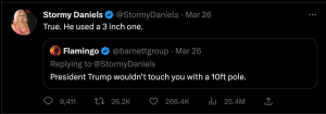 Stormy Daniels burns Trump supporter on Twitter