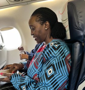 Kenyan politician Martha Karua in a plane after she was denied entry into Tanzania.