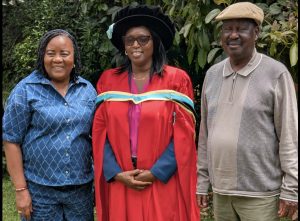 Raila Odinga and his wife, Mama Ida, attend their daughter Akinyi Walkowa Odinga’s PhD graduation ceremony in South Africa, in a photo posted on Oct. 3 to his X account.