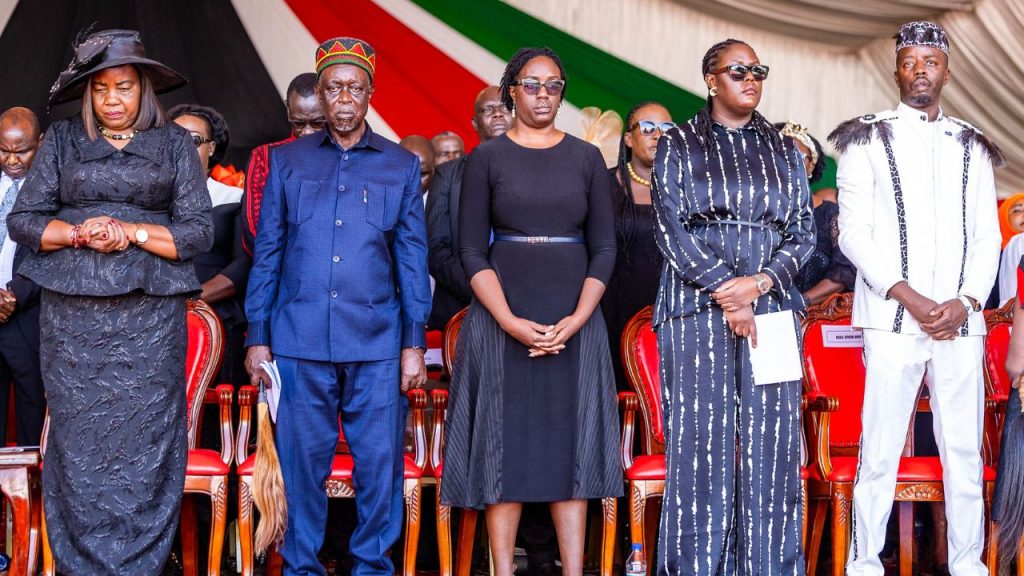 Raila Odinga’s widow, Mama Ida Odinga, Raila’s Brother Oburu Odinga, and members of the Odinga family stand in solemn remembrance during the state funeral in Bondo, which drew leaders from across Kenya and beyond.