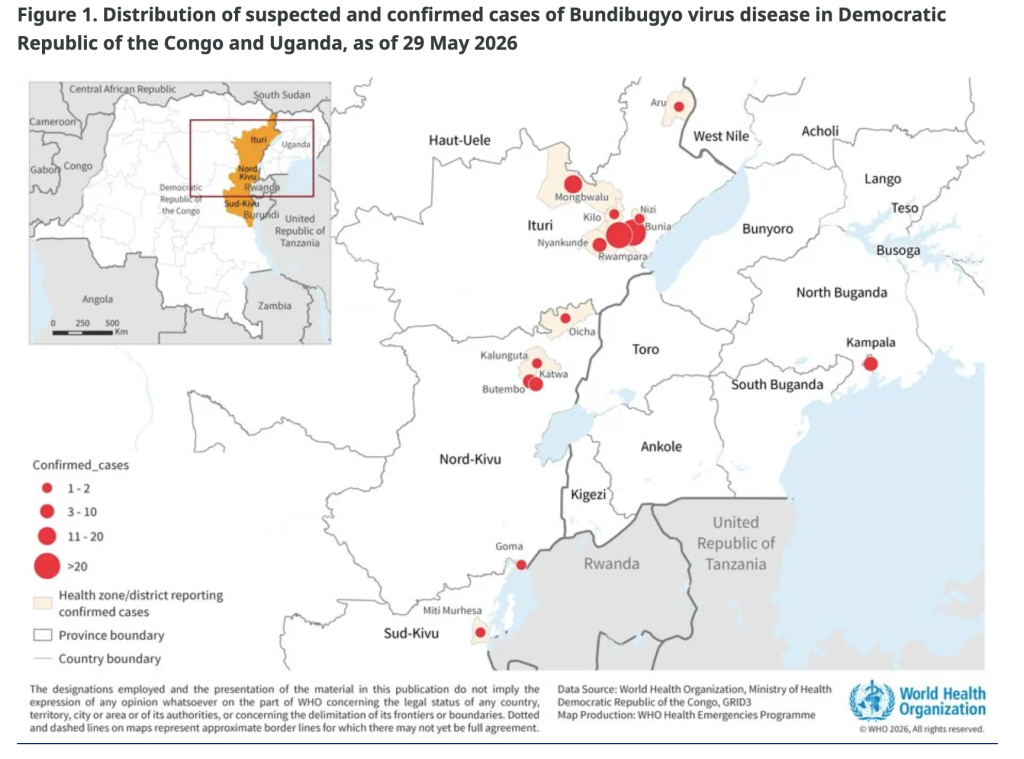 WHO Map of Ebola exposure in DRC