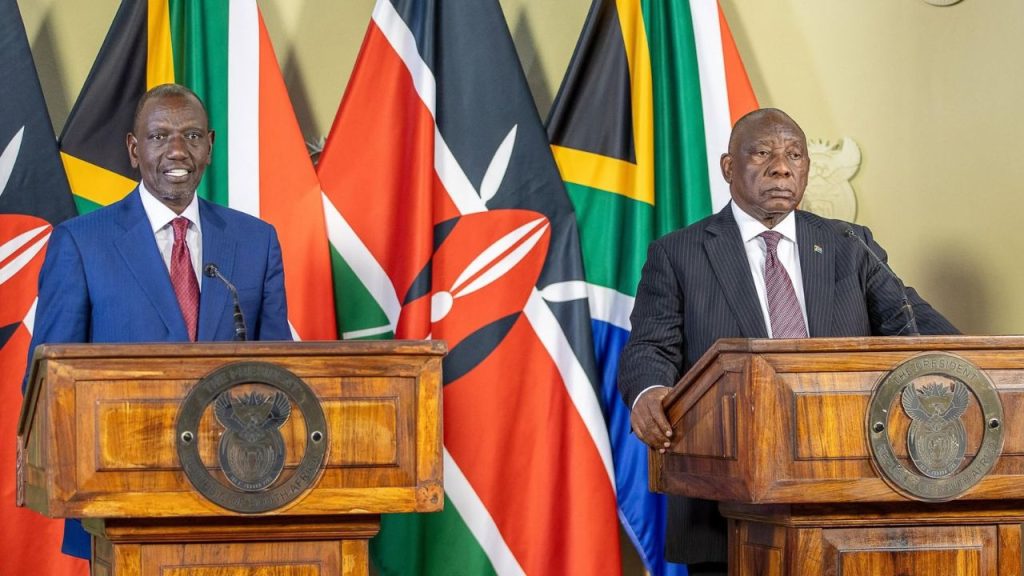 Kenya’s President William Ruto, pictured with South African President Cyril Ramaphosa, defended his government’s decision to approve the controversial Ebola biofacility in Nanyuki amid public concern and protests.